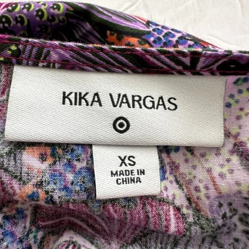 Kika Vargas x Target Purple Floral Cotton Coral Reef Scallop‎ Edge Wrap Top XS - Image 4