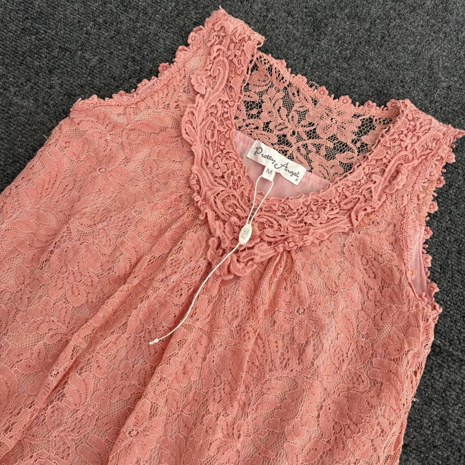 Y2K Pretty Angel Dress M Pink Lace Sleeveless Flowy Boho Whimsical Linen Blend - Image 2