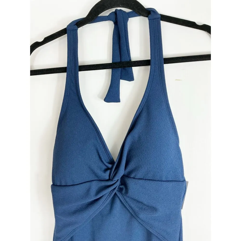 Ellen Tracy Womens One Piece Bathing Suit Swimsuit Navy Blue Halter Tie Neck - Image 2