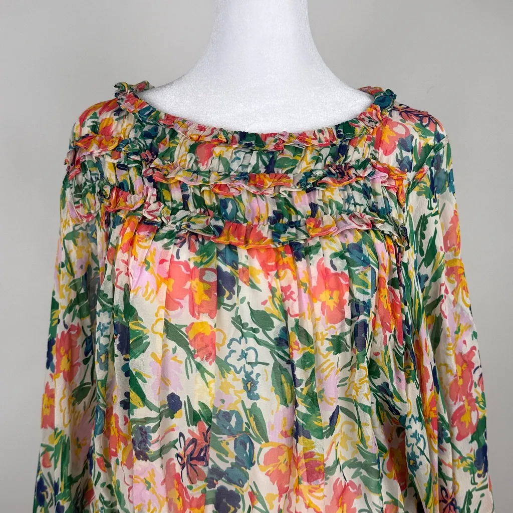 Ted Baker Kesara Floral Printed Ruffle Blouse Tie Waist Balloon Sleeves Size 6 - Image 4