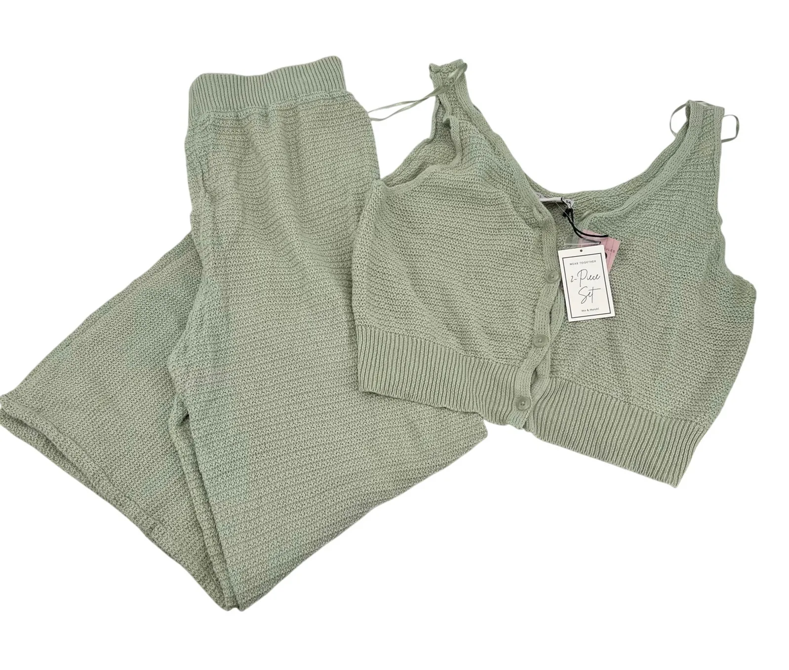 NEW Sincerely Jules mint light green two piece set wide leg pants size large - Image 1