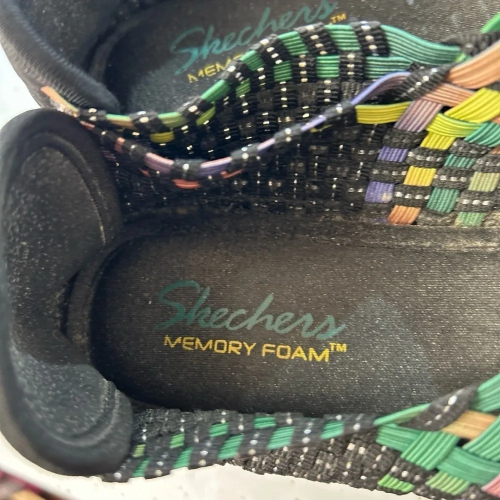 Sketchers memory foam stretch‎ strappy peep toe sandals multicolor size 8 woven - Image 8