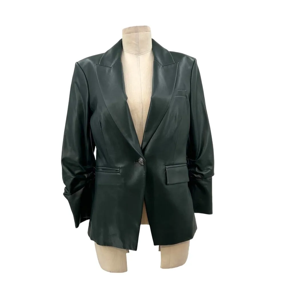 Veronica Beard Hollis Faux Leather Dickey Jacket Blazer Green Size 4 *Flawed - Image 3
