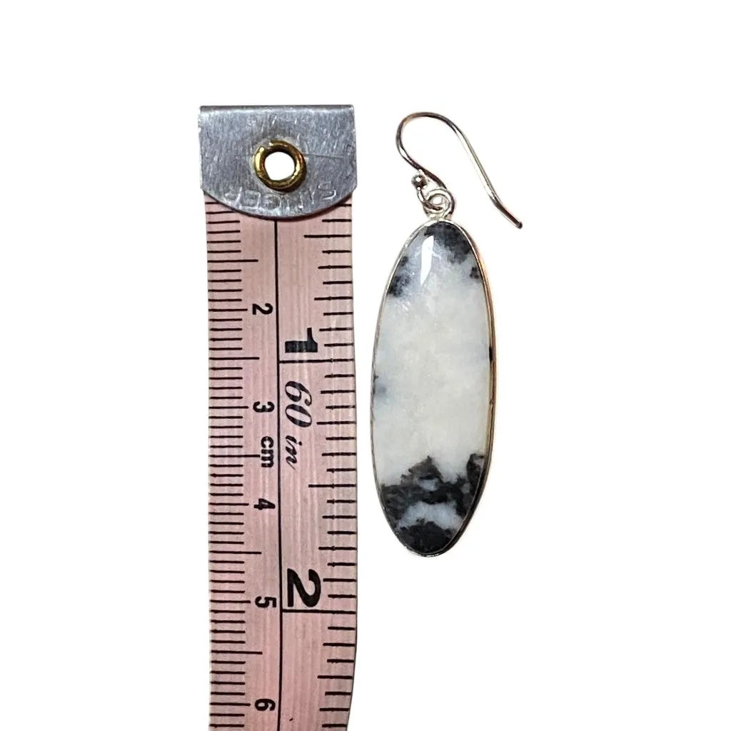 NEW Zebra Jasper Sterling Silver Dangle Earrings Black - Image 4