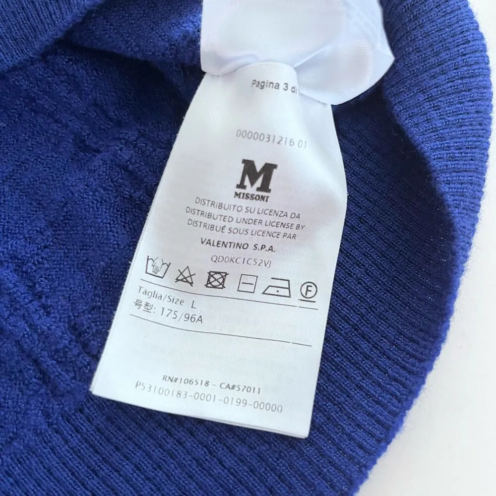 M Missoni Royal Blue Boxy Fit Long Sleeve Virgin Wool Blend Crewneck Sweater L Size L - Image 8