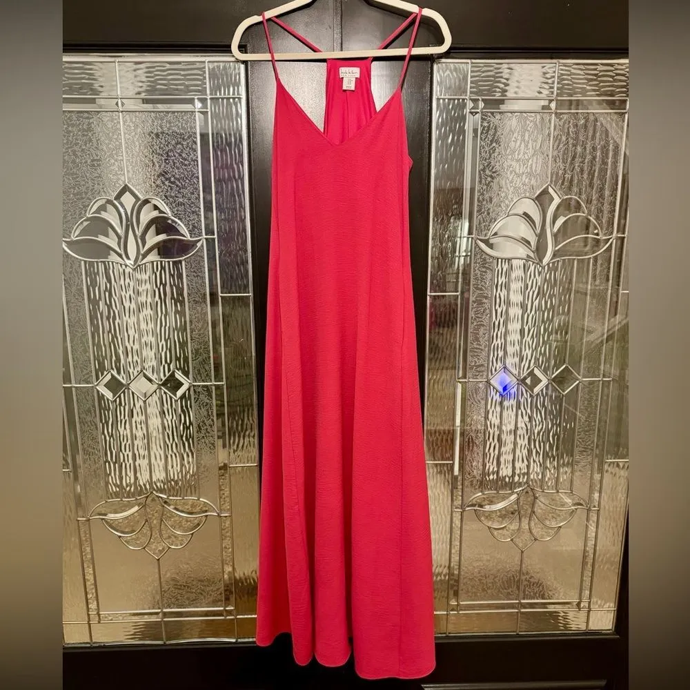 Nicole Miller Pink Halter Racerback Slip Maxi Dress w/ Pockets Size Medium - Image 4