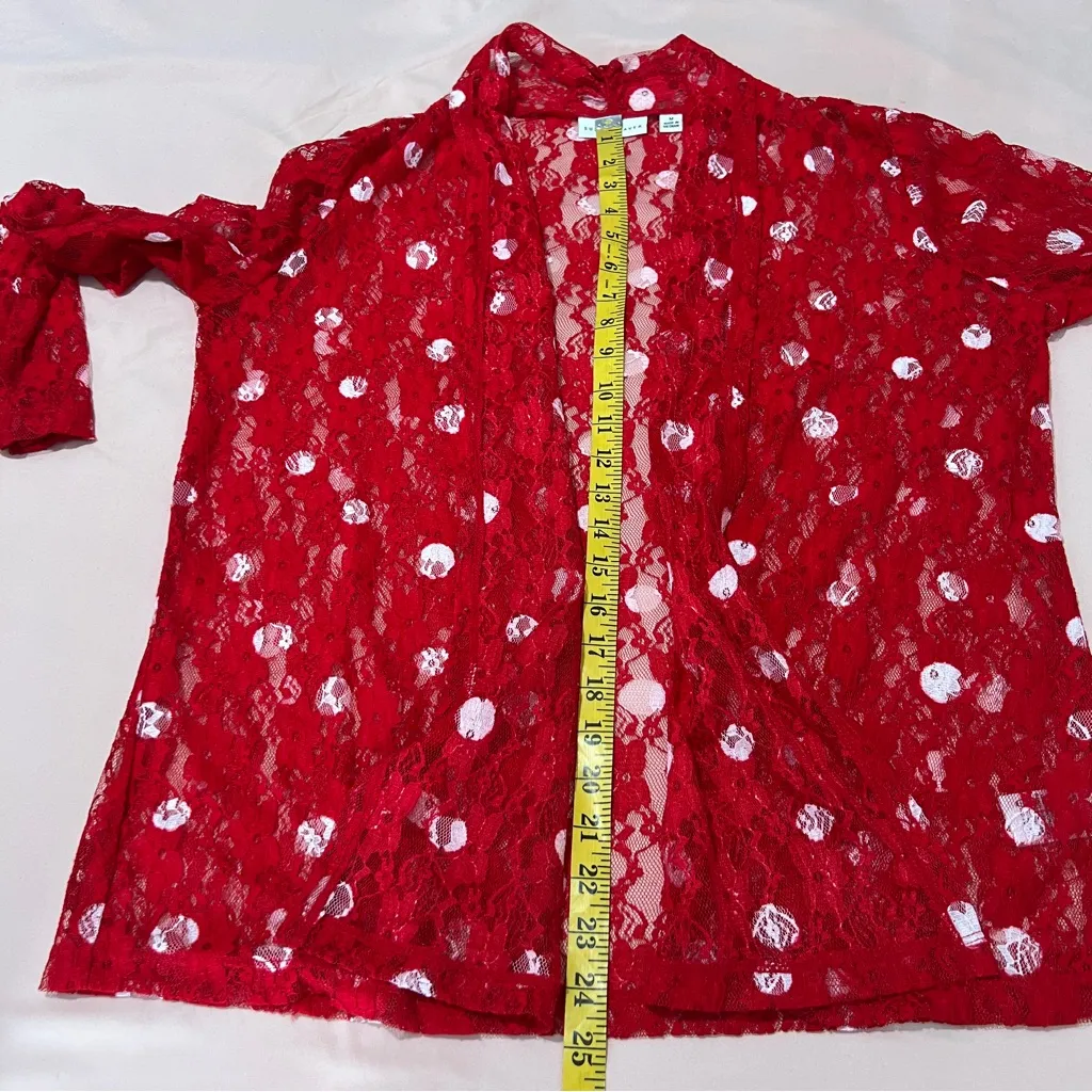 Susan Graver Red Lace White Polka Dot Scoop Neck Tank Sheer Open Cardigan Set - Image 9