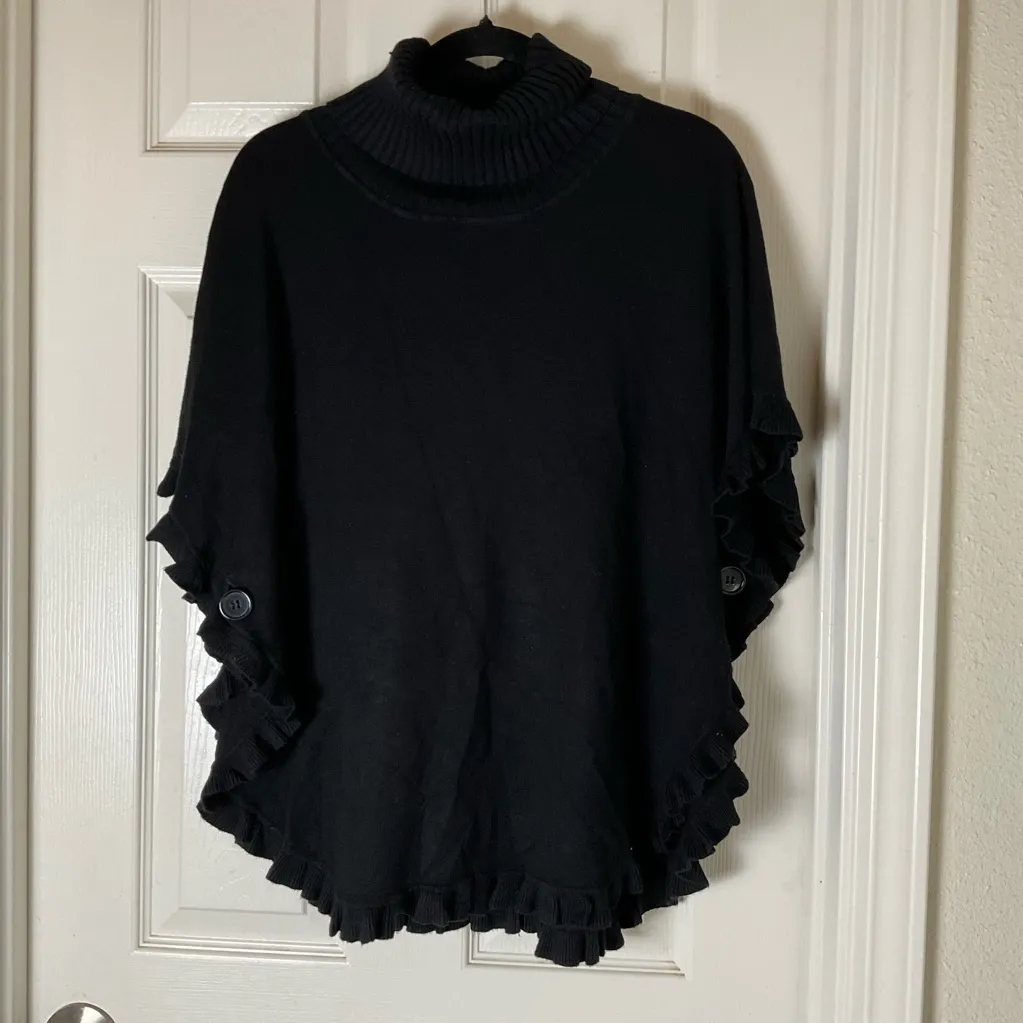 Joseph A. Classic Black Ribbed  Turtleneck Poncho Size Medium - Image 2