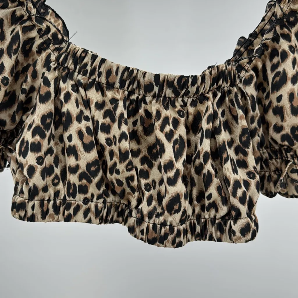 Princess Polly Leopard Print Crop Top puff sleeve animal print 8 festival flirty - Image 6
