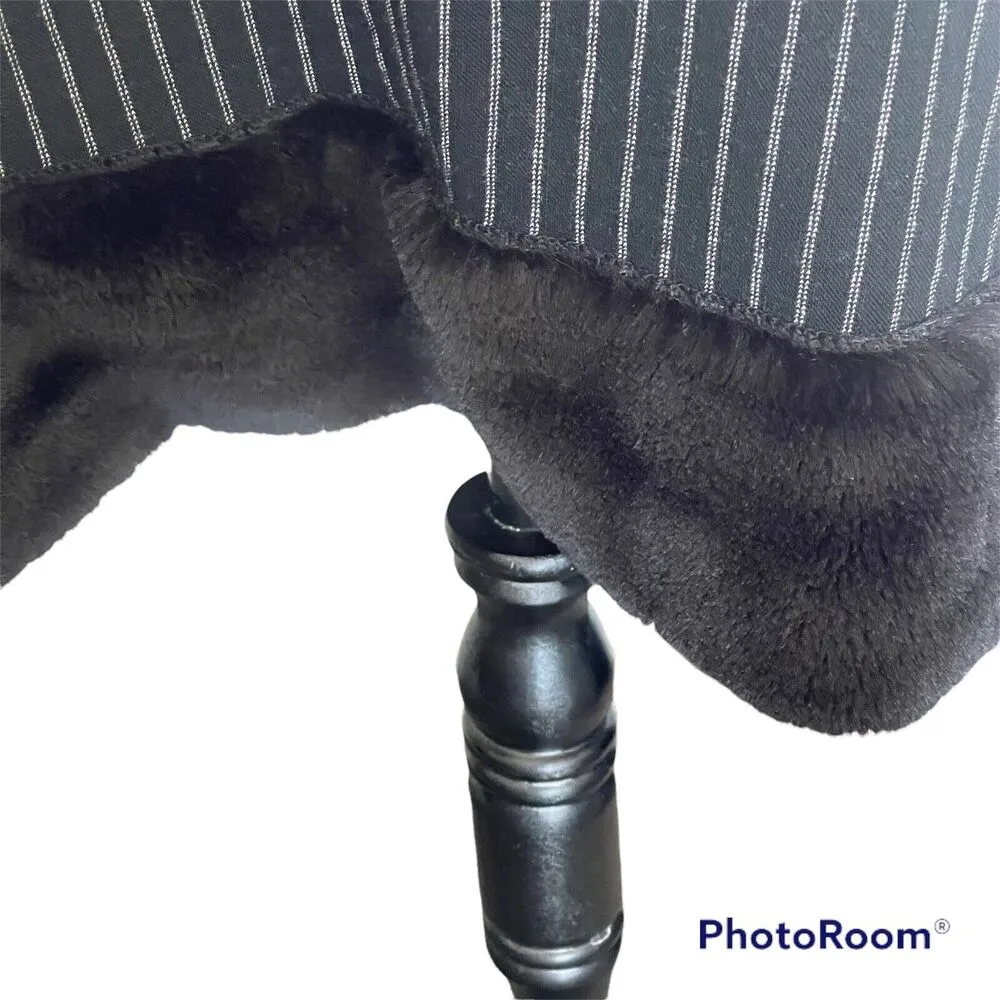 Zara Womens Dress Sz Medium Black Striped Faux Fur Trim Shift Night Out Festival - Image 7