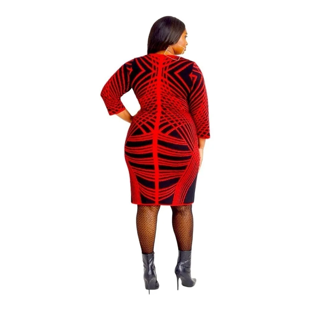 Ashley Stewart Geometric Red and Black Print Sweater dress Sz 14/16 W - Image 4
