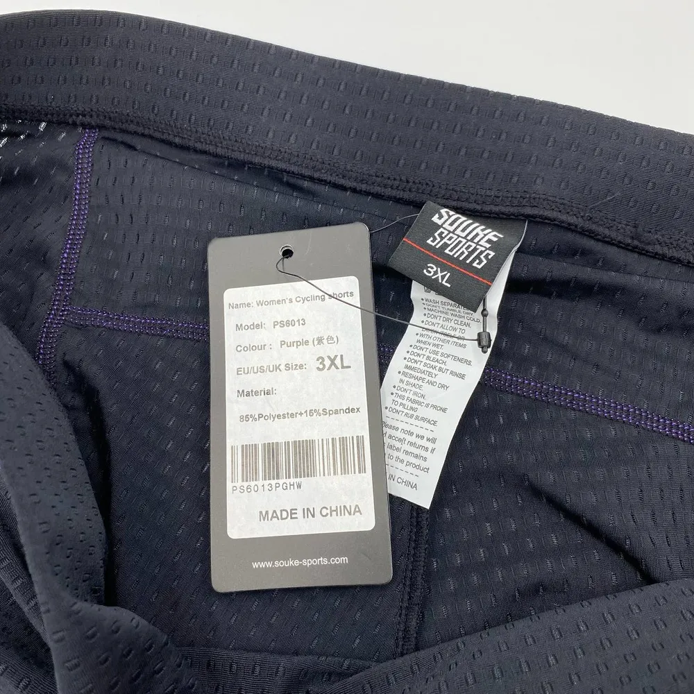 Souke Sports Women’s Black & Purple Details Padded Cycling Shorts Size 3XL NWT - Image 4