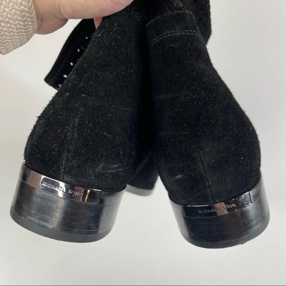 Michael Kors Black Perforated Suede Pull On Ankle Boots Size 9 - Image 5