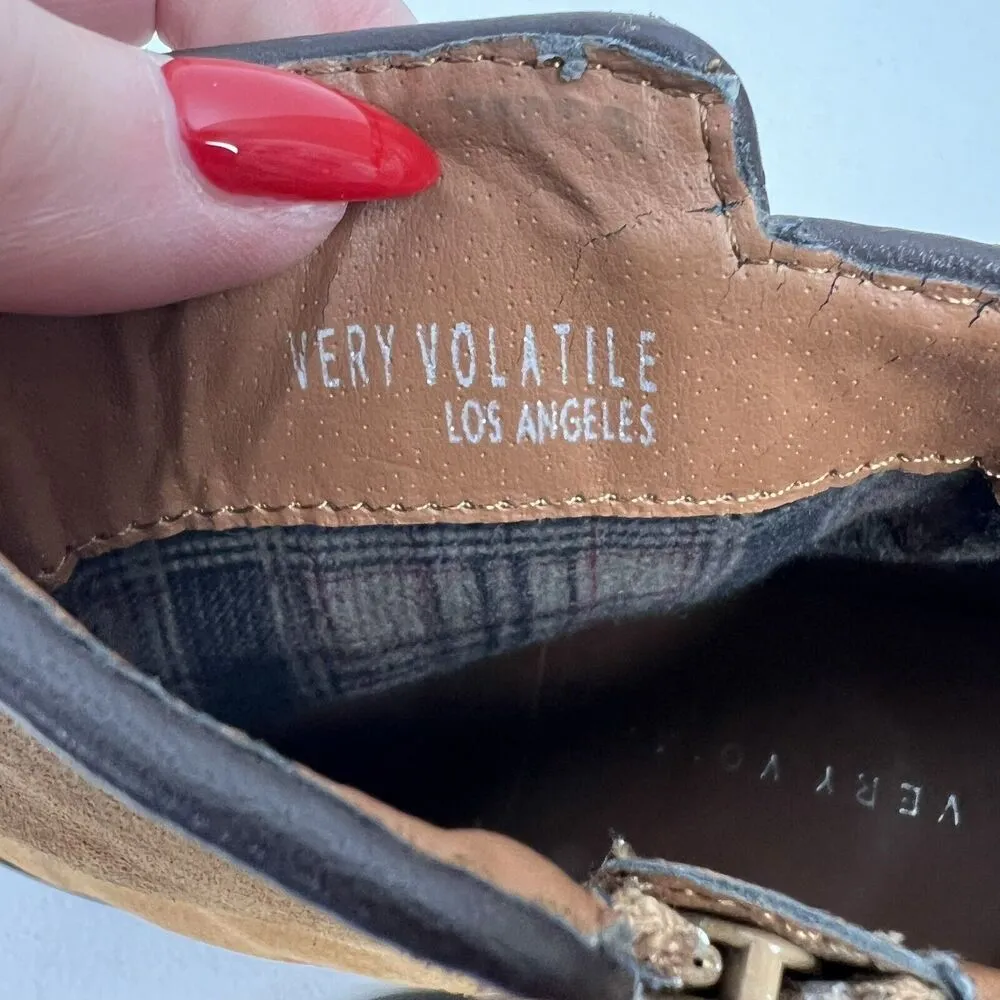 Very Volatile Size 7.5 Bootie Chatter Leopard Leather Calf Hair Stack Heel Brown - Image 7