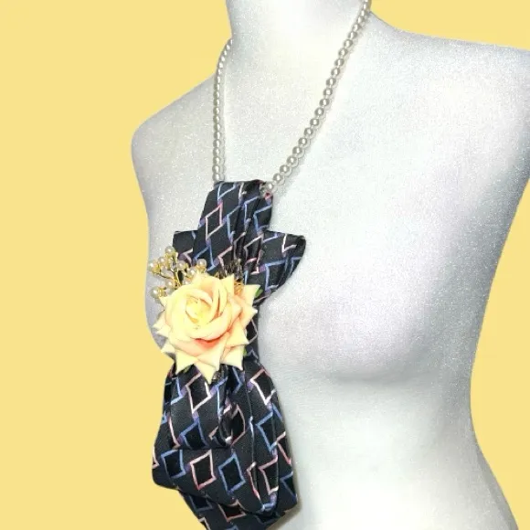 “Dainty Dapper”classic tie Necklace with Yellow Rose Pendant - Image 5