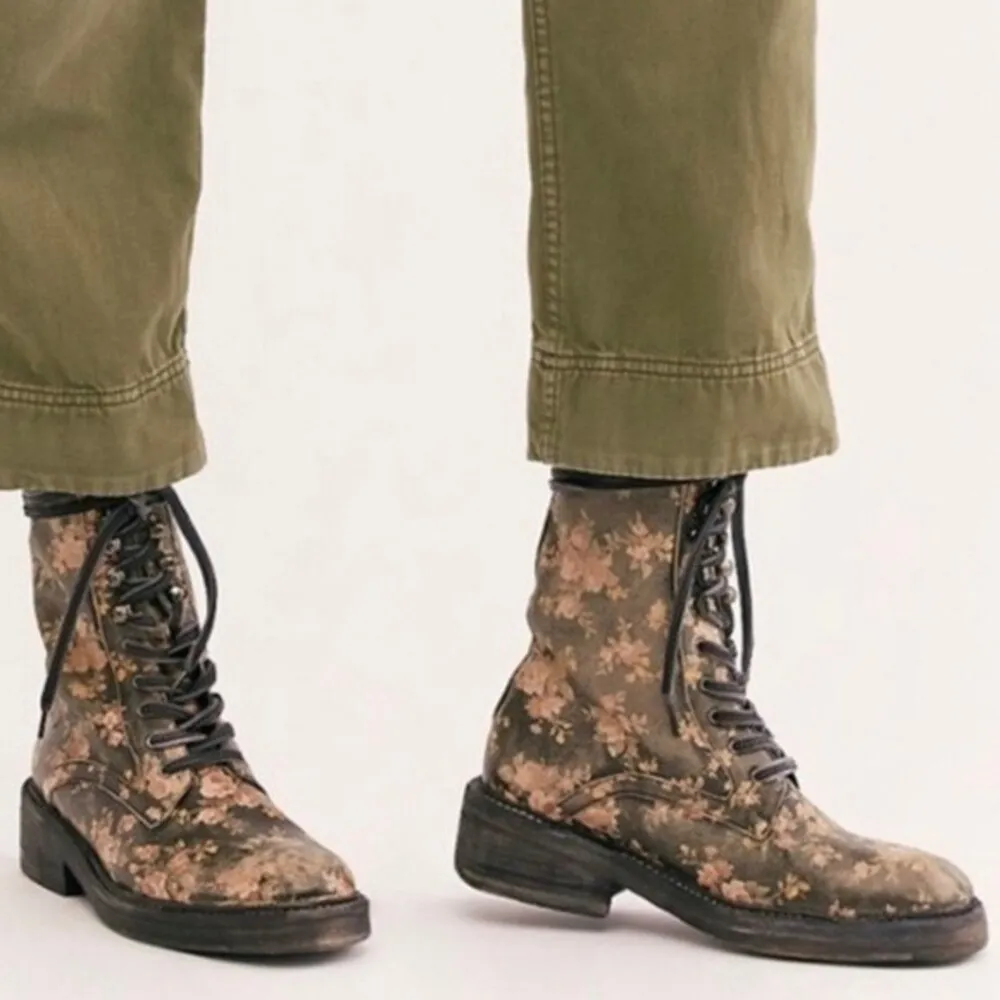 NWT Free People Santa Fe Bootie Black Floral Leather Lace-Up Combat Boot Size 8 - Image 16