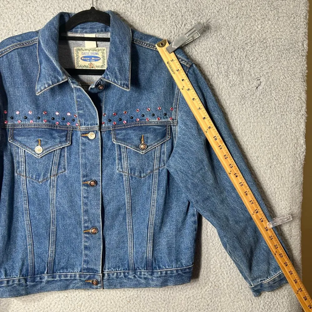 Vintage Boom Boom Denim Jacket Womens L Blue Embellished Made in USA Jean Jacket Size L - Image 7