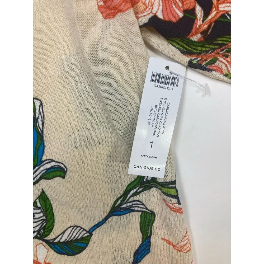 New Chicos Cardigan Sweater Womens 1 Med Tropical Floral Resorwear Beach Coastal - Image 4