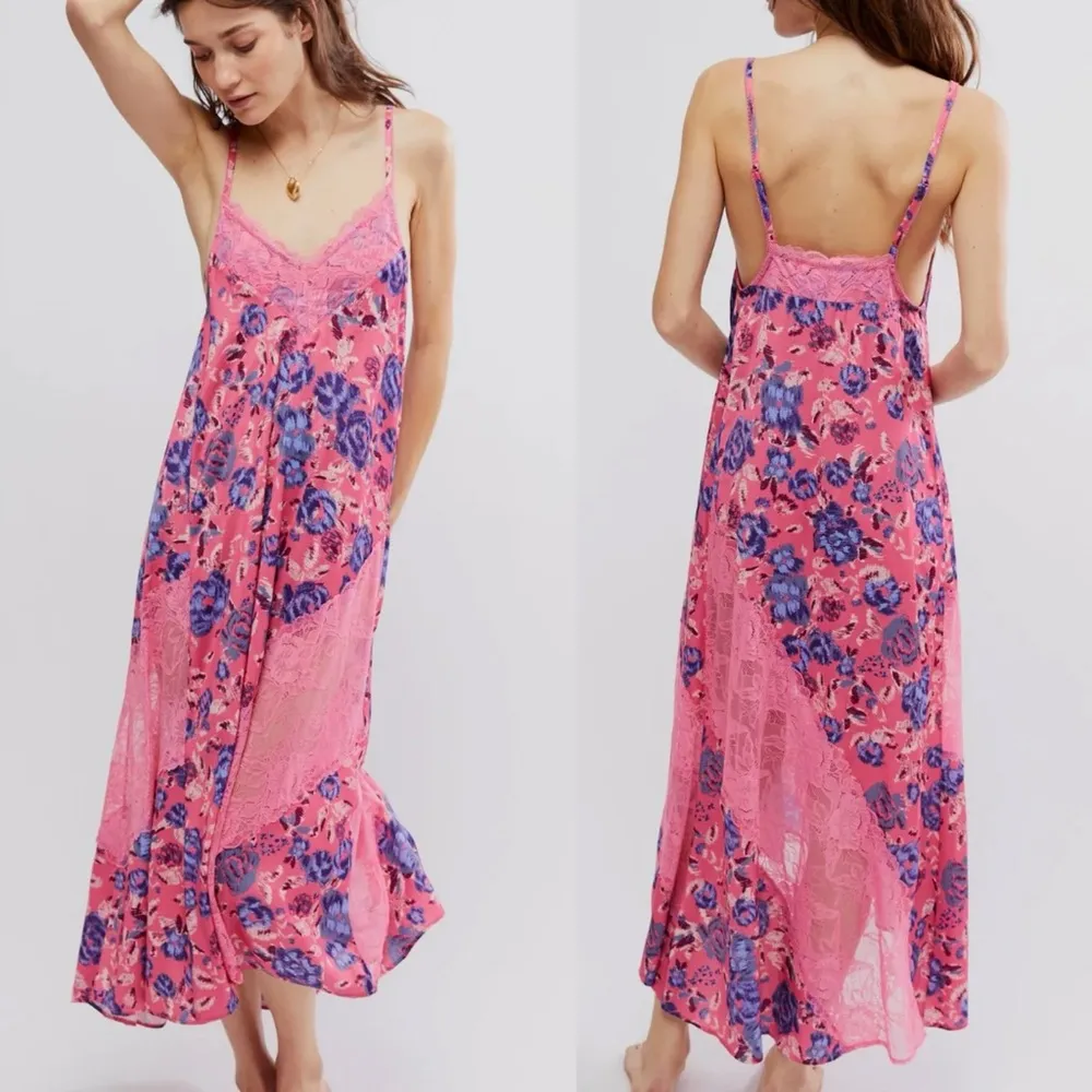 Free People First Date Maxi Slip Dress Sweet Pink Combo XS - Image 8