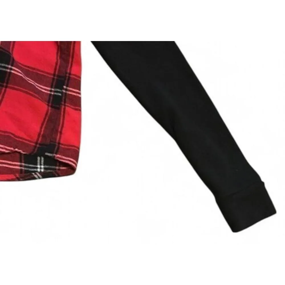 Plaid Flannel Shirt Jacket XS Sherpa Hood Red Cabin‎ Core Cozy Grunge Y2K Skater - Image 12