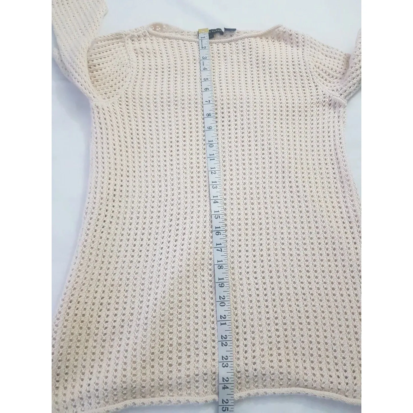 Jeanne Pierre Womens Sweater Sz Medium Ivory Cream Open Knit Slit Long Sleeve - Image 11