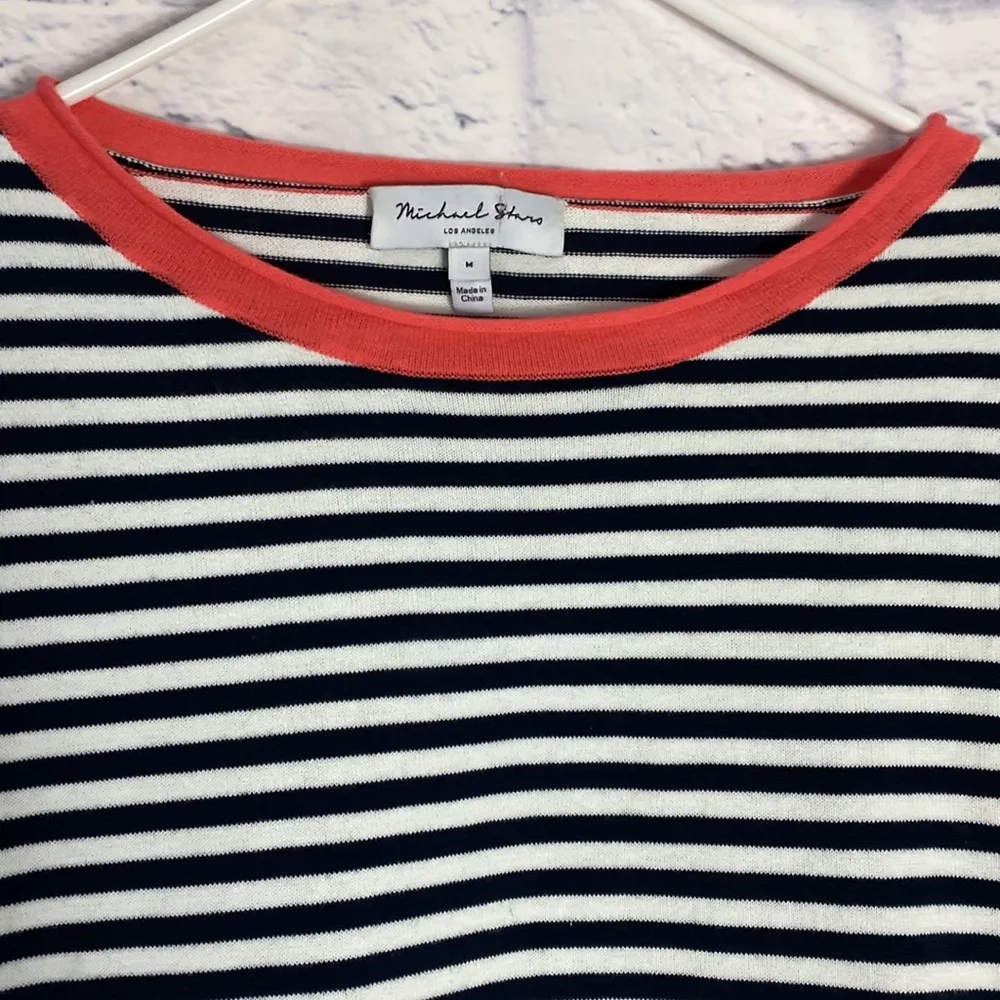 Michael Stars navy striped cotton sweater medium - Image 2