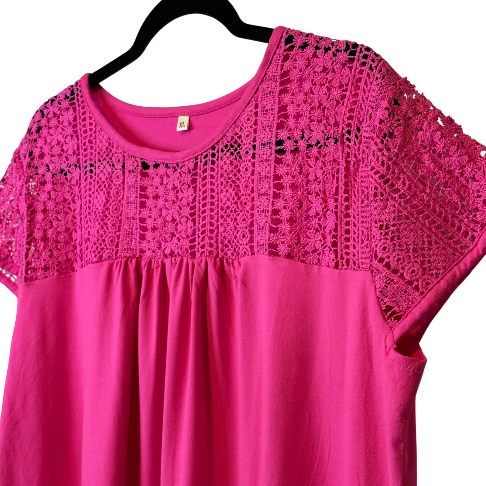 Shein Set/2 Crochet Top, Women's Pink Knit Blouse, Casual NWOT Short Sleeve XL # - Image 3
