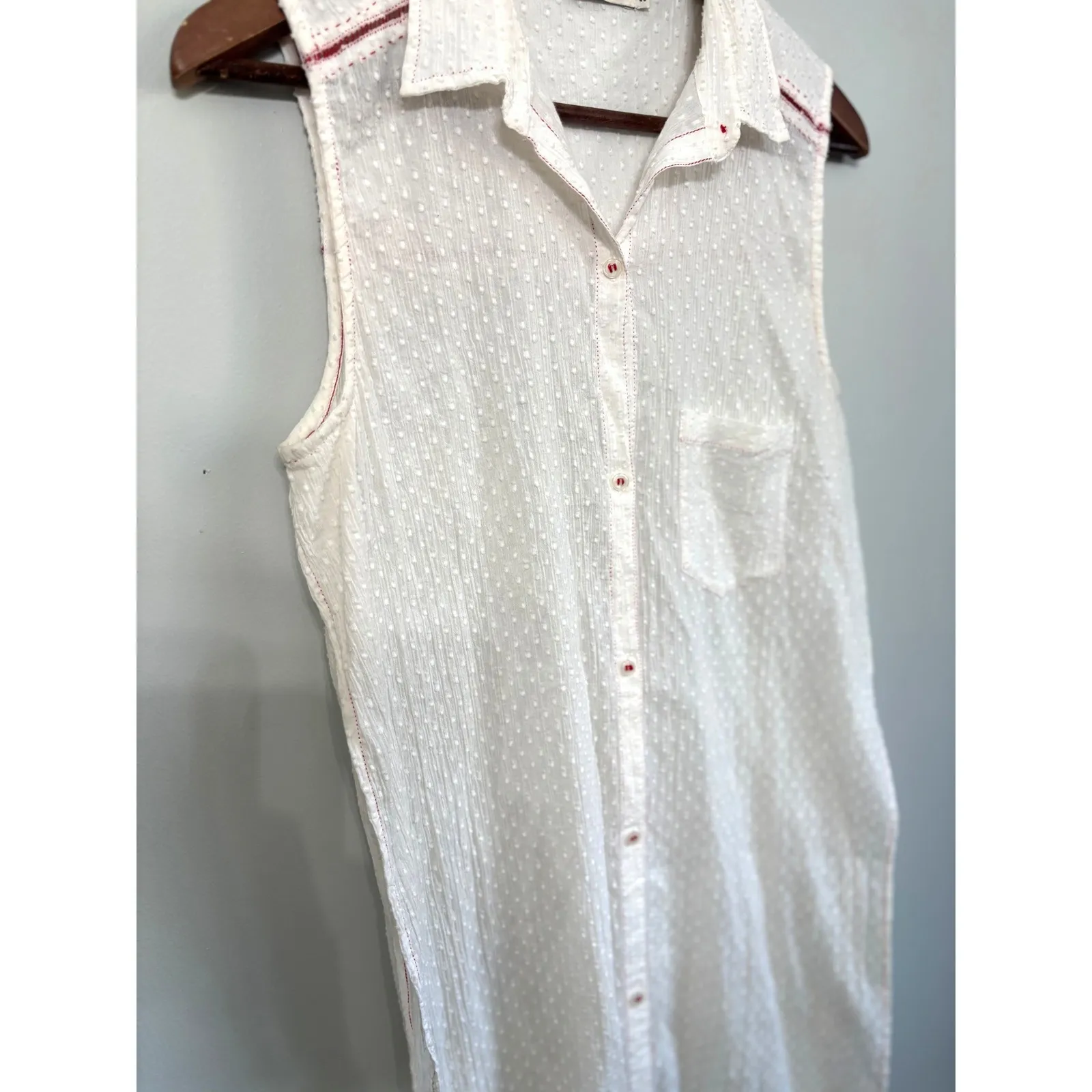 Mes Demoiselles Paris Shirt Dress Tunic Sz 38 White Sleeveless Button Front - Image 4