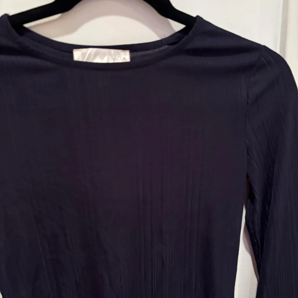 J.O.A Euro Knit Women's Navy Long Sleeve Ruffle Sleeve Fairy Whimsy Top Size S - Image 4