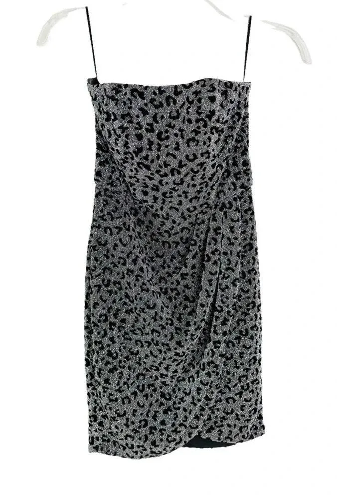 Superdown Revolve Metallic Animal Print Rosalyn Strapless Dress Silver Size XS - Image 5