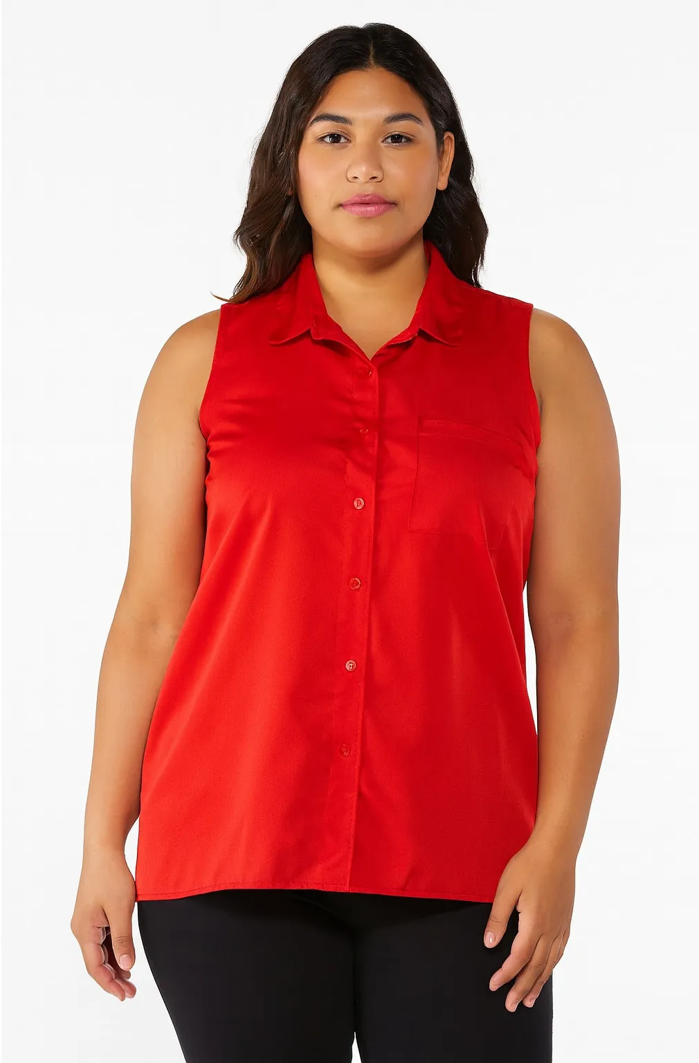 Olive and Oak Women’s Red Sleeveless Collared Button-Down Blouse - Size Large - Image 1