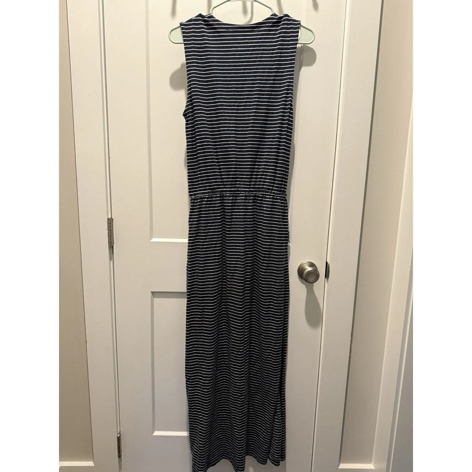 Pact Organic Cotton Sleeveless Striped Maxi Dress Drawstring Waist Pockets Small - Image 6