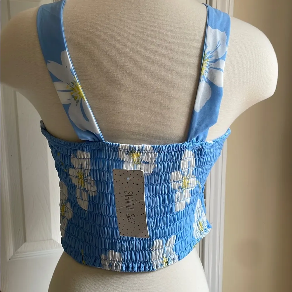 Sienna Sky Blue Floral Halter Crop Top - Image 2