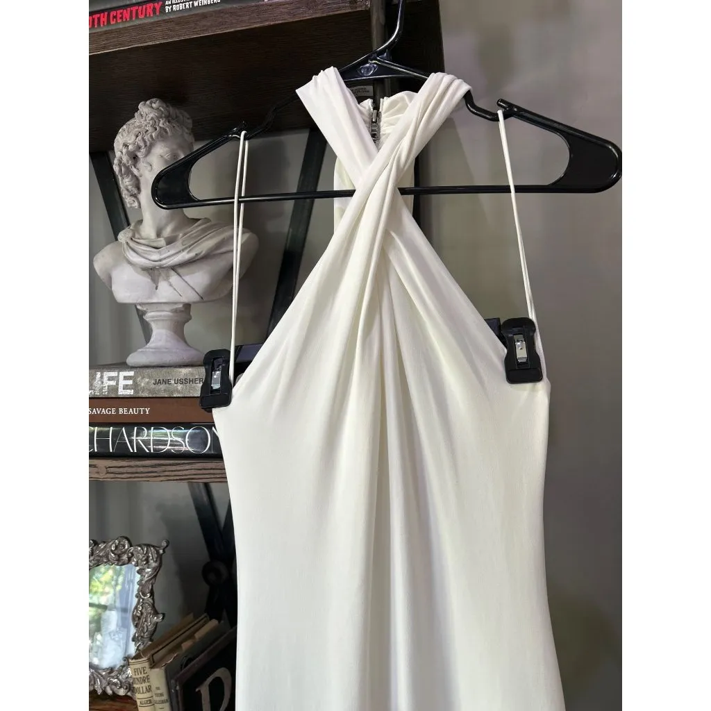 Alice + Olivia Steph Twist Neck Fringe Dress Off White Womens Size 4 - Image 5