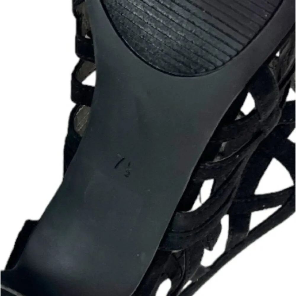 Kelly & Katie Cage Heels 4” Pumps Sandals Heel Zip Black Suede Women’s Size 7.5M - Image 14