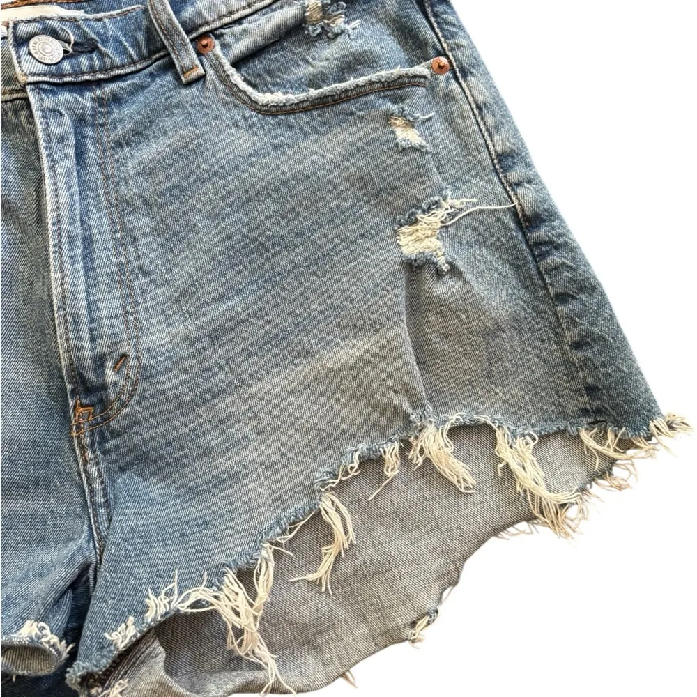 Abercrombie & Fitch High Rise Denim Mom Short 32/14 Curve Love Distressed Blue - Image 2