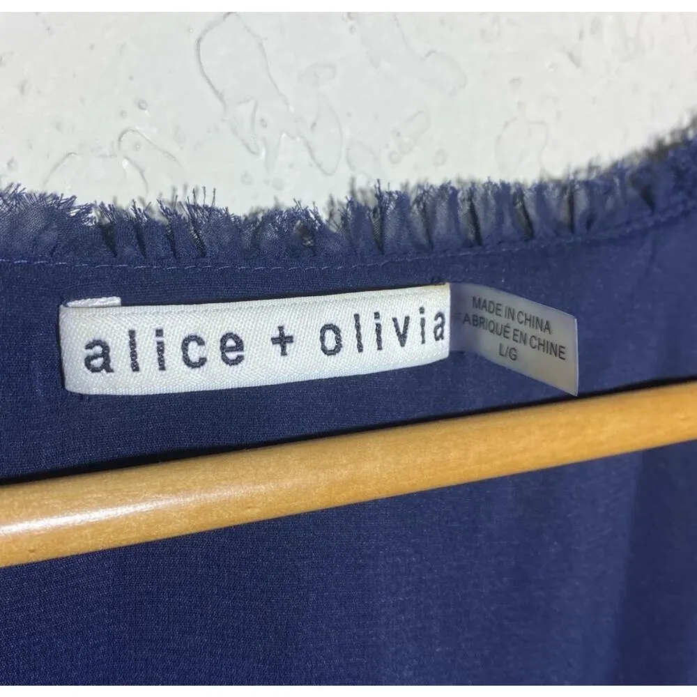 Alice + Olivia Zoey Tiered V-neck Tunic Blue Dress ‎ ( L ) - Image 3