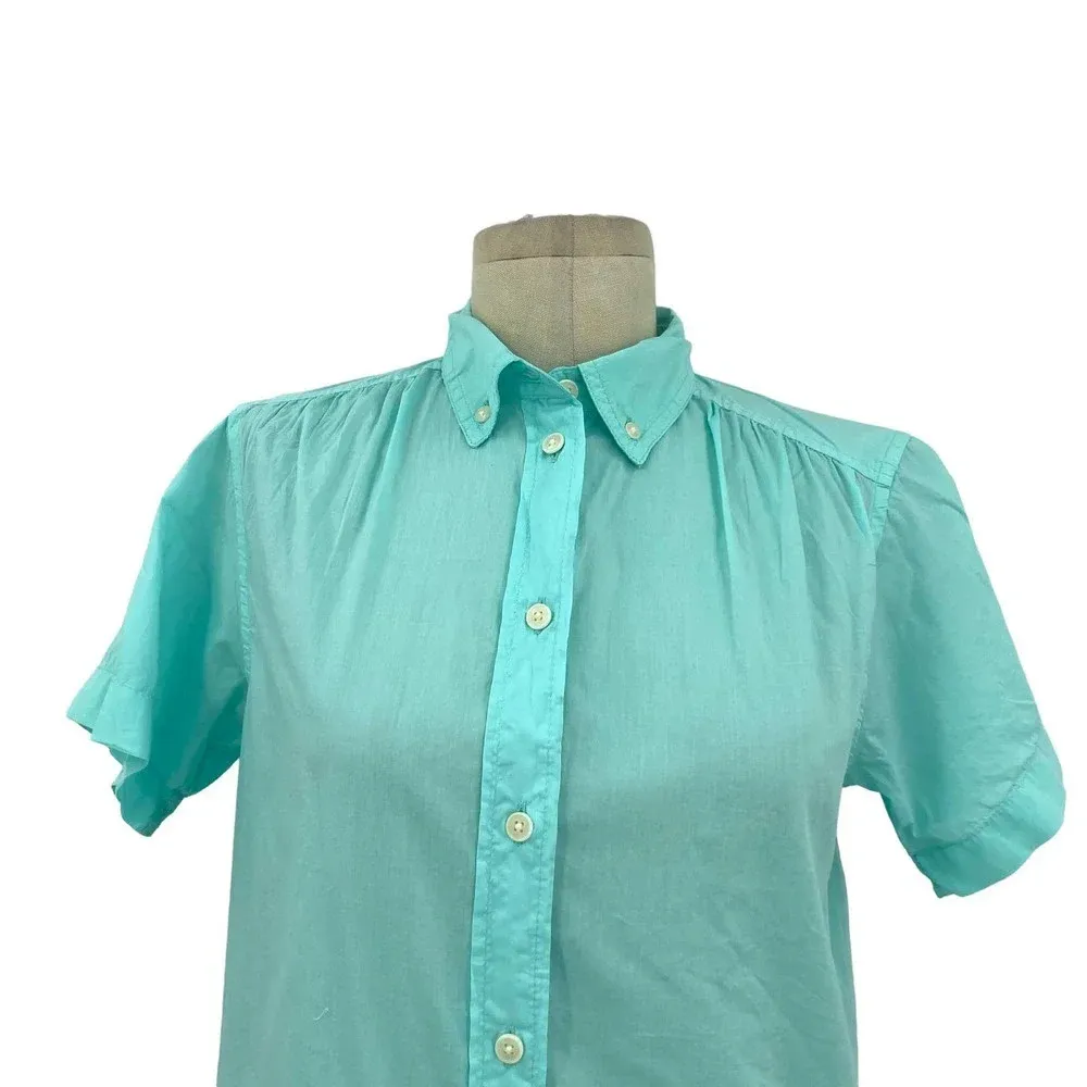 J. Crew Classic-Fit Short-Sleeve Lightweight Cotton Poplin Shirt Blue‎ Size 0 - Image 2