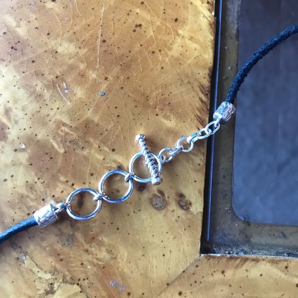 White Buffalo Turquoise Sterling Silver Leather Necklace Black - Image 6