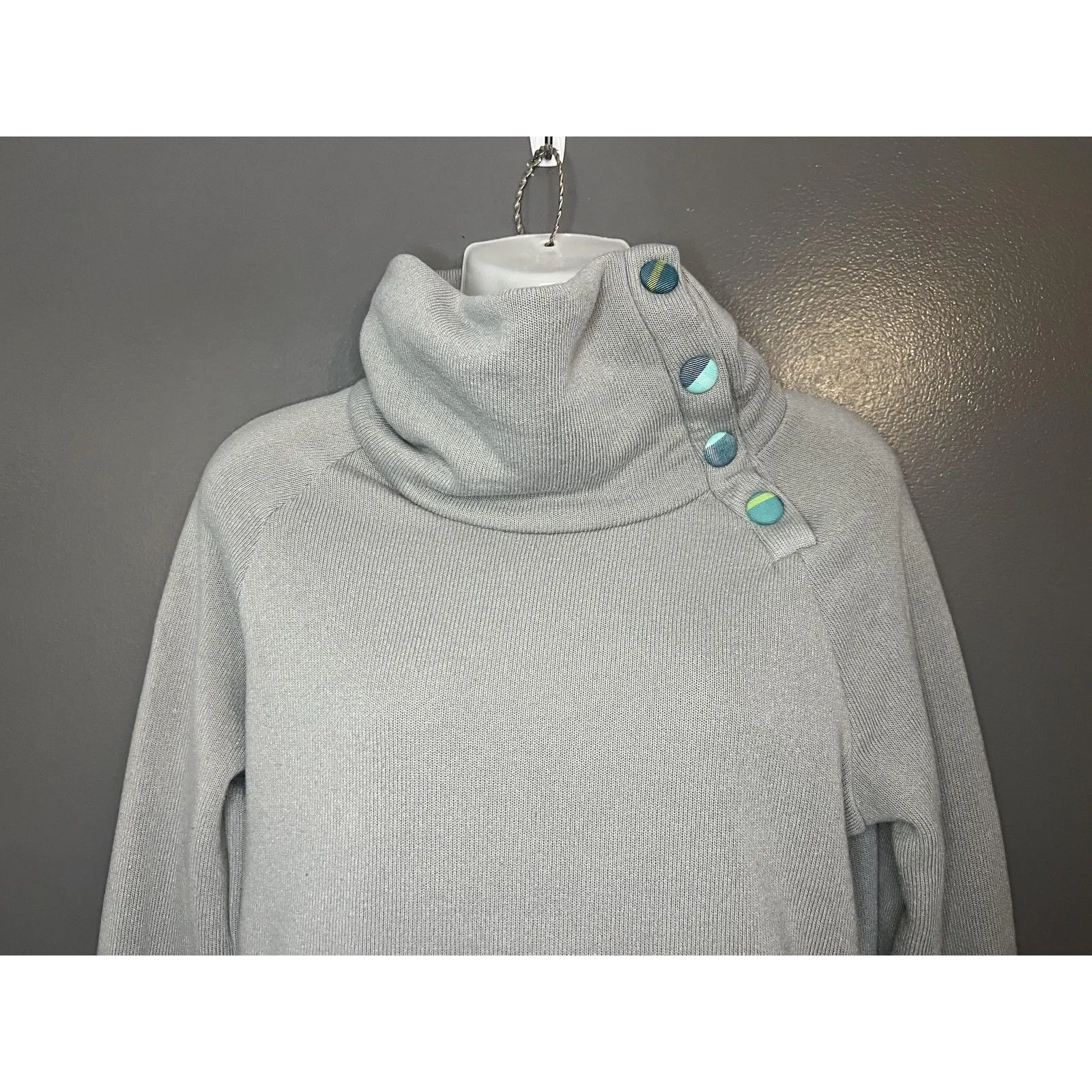 Oakley Sweater Womens Medium Gray Funnel Neck Snap Collar Fleece Pullover - Image 2