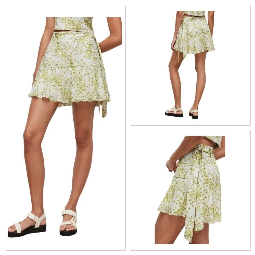 AllSaints Frida Amanzi Mini Skirt Skort Lime Green US Sz 8 Linen Blend‎ New $169 - Image 2
