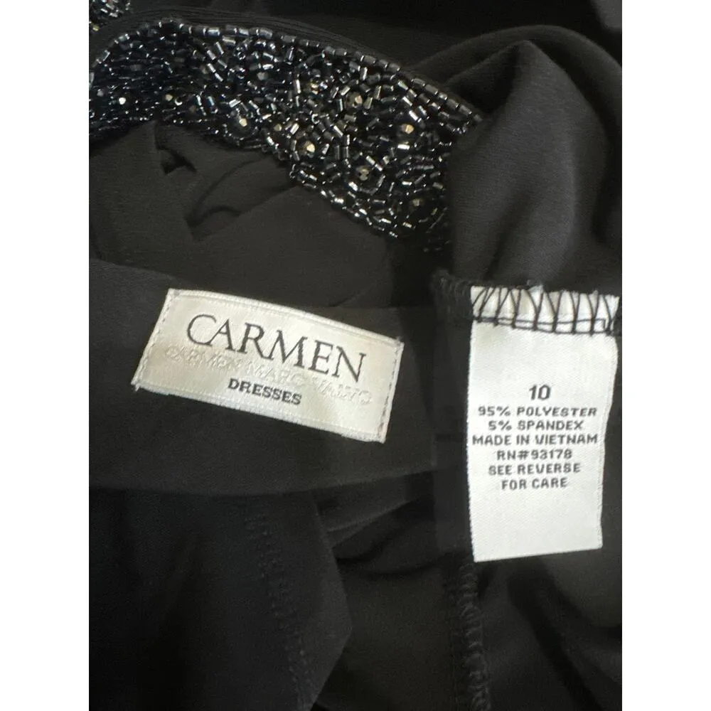Carmen embellished black Gunmetal Beads Classic sleeveless dress size 10 - Image 12