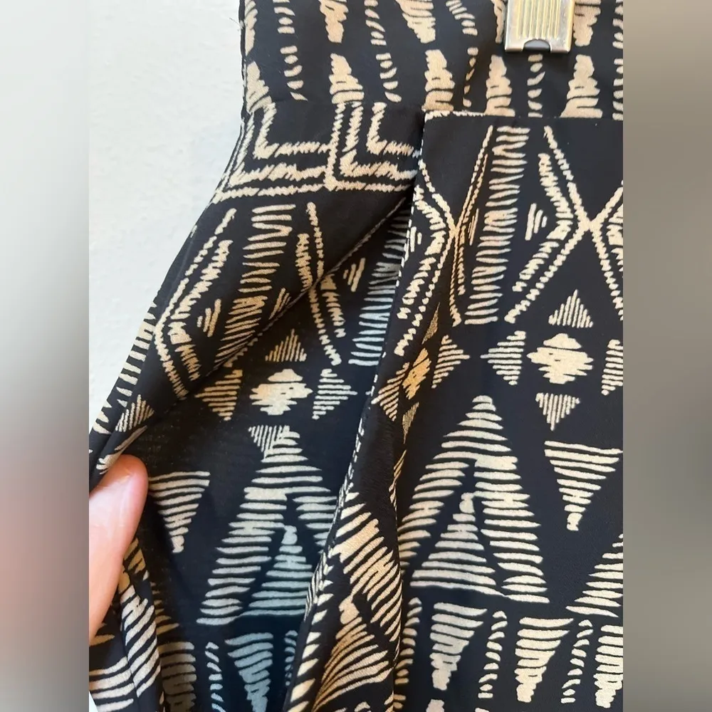 Wide Leg High Rise Printed Pants Black Tan L BCX Pull-On Comfy Stretch - Image 5