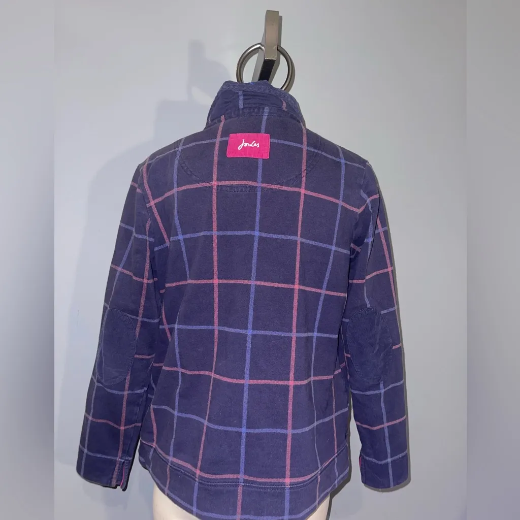 Joules Navy Pink Checkered thick shirt sweatshirt corduroy elbow patch pullover Blue Size 10 - Image 2