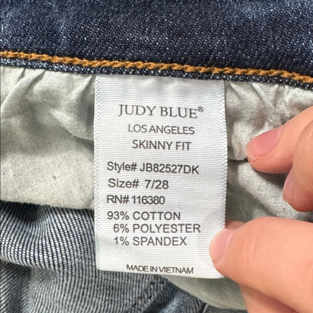 Judy Blue Skinny Fit Dark Wash Blue Stretch Denim Jeans Distressed Detais sz 28 - Image 13