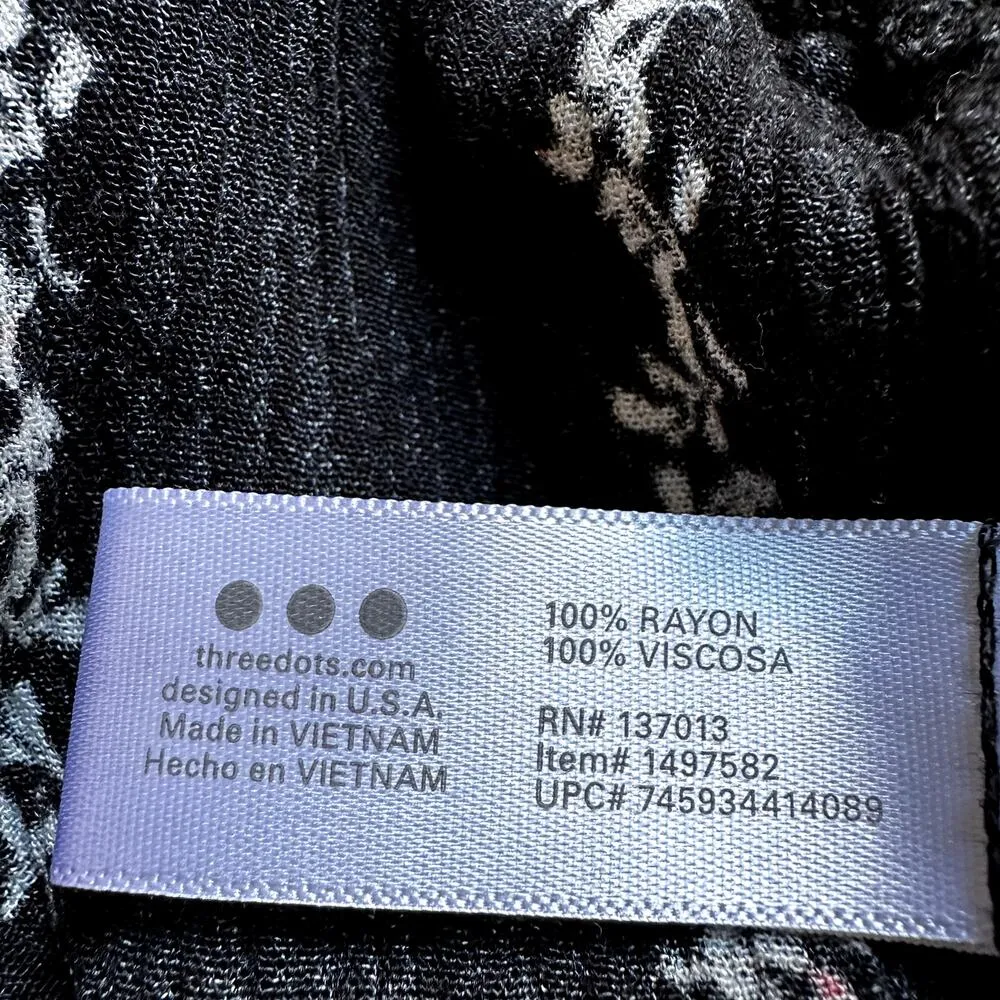 Three Dots Printed Wide Leg Pants Floral Pull On High Waist Slash Pocket Black L - Image 6