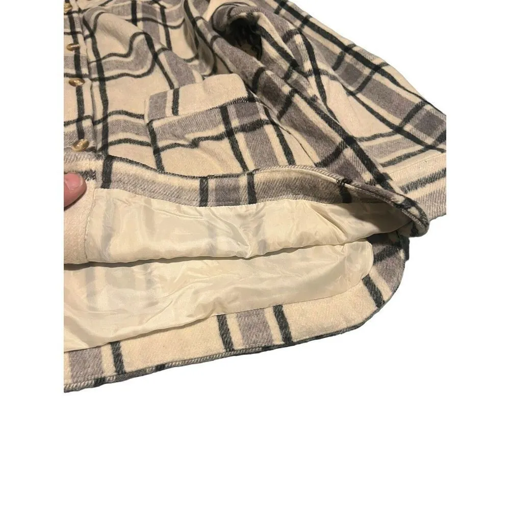 The Post Shacket Womens Large Plaid Fringed Flannel Jacket Western Full Button Gray - Image 8