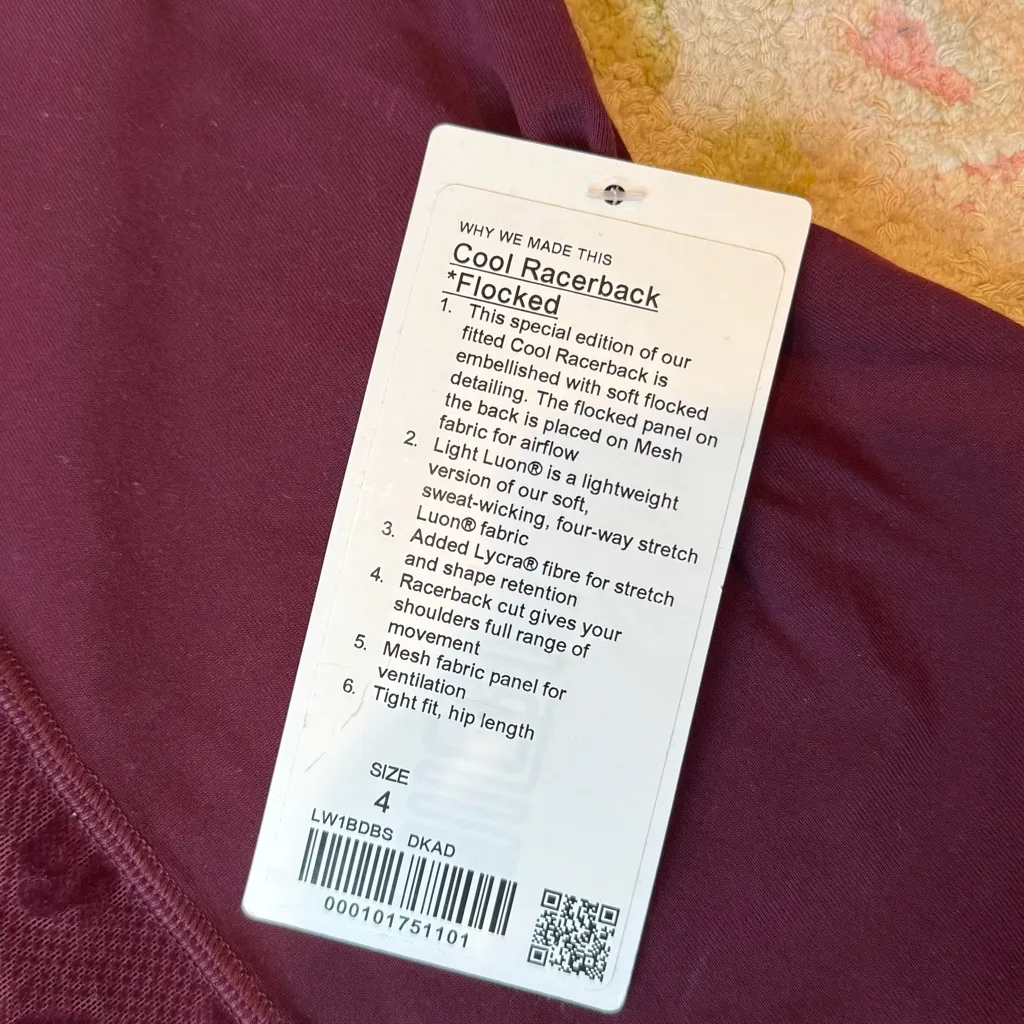 NWT Lululemon Cool Racer Flocked Limited Addition Maroon - Image 5