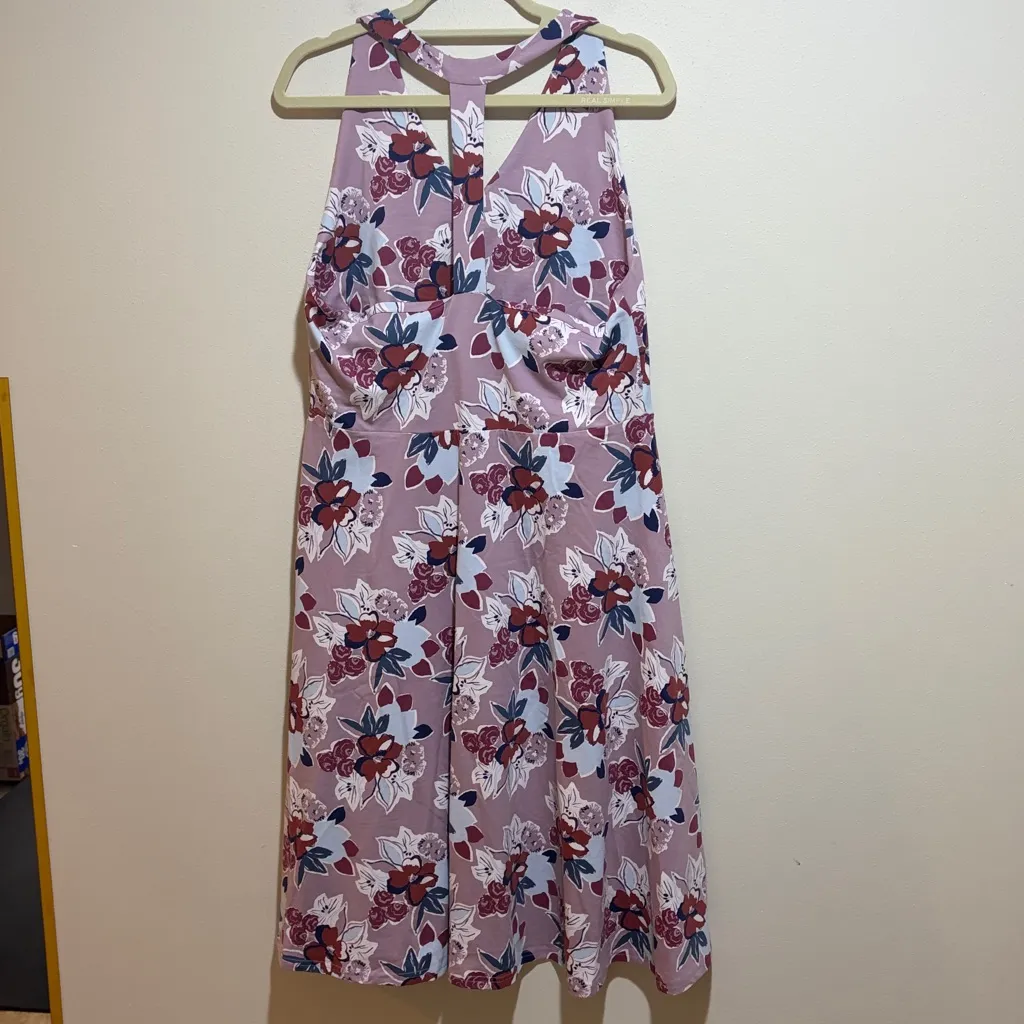 Pact Organic Cotton Fit & Flare Midi Dress Pink Floral Sleeveless Size XL - Image 12