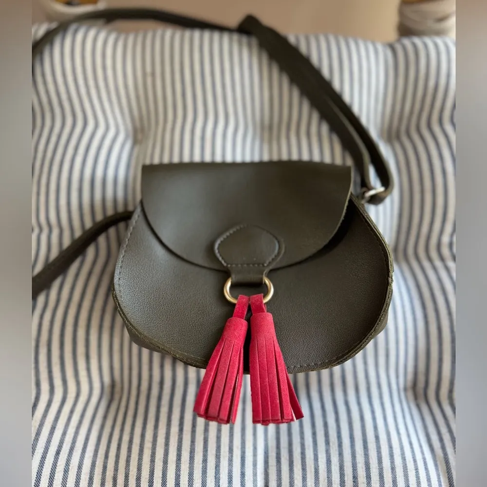 Olive Green Red Tassel Mini Bag - Image 2